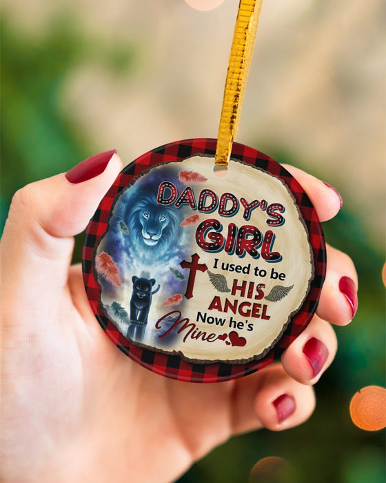 Memorial Circle Ornament Daddy's Girl Lion Ornament To Dad in Heaven Red Buffalo Plaid Jesus Ornament Keepsake Sympathy