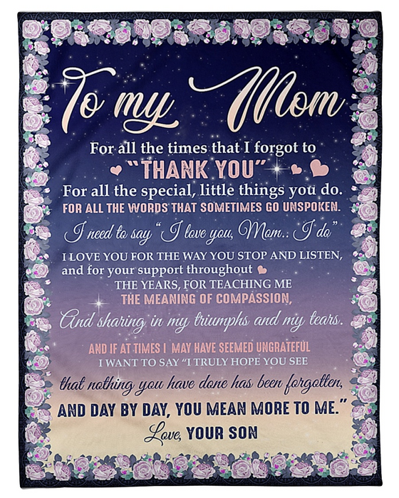 Personalized Fleece Blanket For Mom Print Flower Message For Mothers Day Customized Blanket Gift For Mothers Day Birthday Thanksgiving