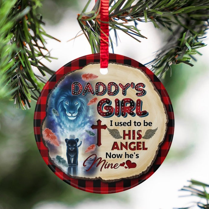Memorial Circle Ornament Daddy's Girl Lion Ornament To Dad in Heaven Red Buffalo Plaid Jesus Ornament Keepsake Sympathy