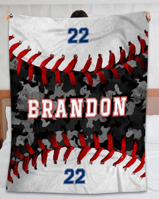 Personalized Blanket For Baseball Lovers Ball With Number Printed Sewing Pattern Camouflage Design Custom Name