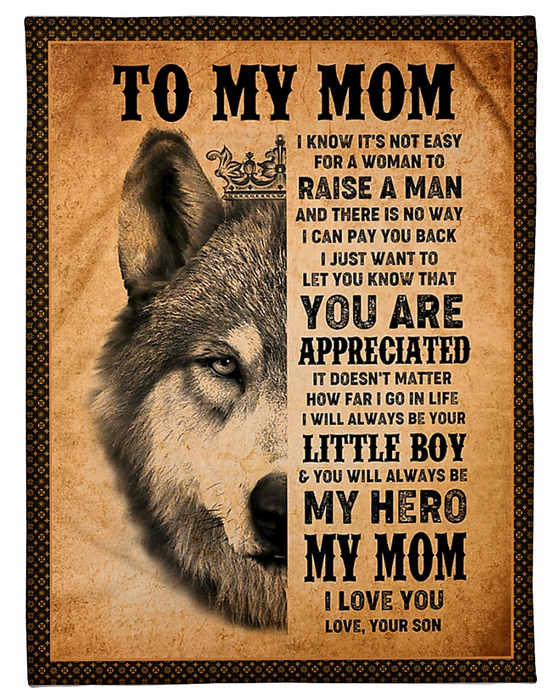 Personalized Fleece Blanket For Mom Print Designed Face Cute Wolf Funny Quote For Mothers Day Customized Blanket Gift For Thanksgiving Birthday