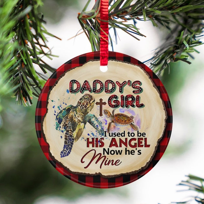 Memorial Ornament Daddy's Girl Turtle Circle Ornament For Dad in Heaven Red Buffalo Plaid Jesus Keepsake Ornaments
