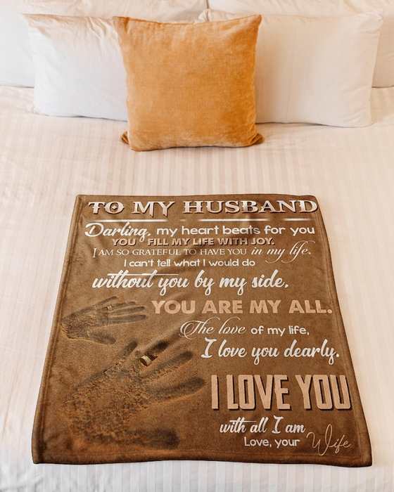 Personalized Fleece Blanket For Husband Handprints In The Sand Couple Gifts for Wife Idea Gifts for Valentine's Day Customized Blanket Gift For Anniversary