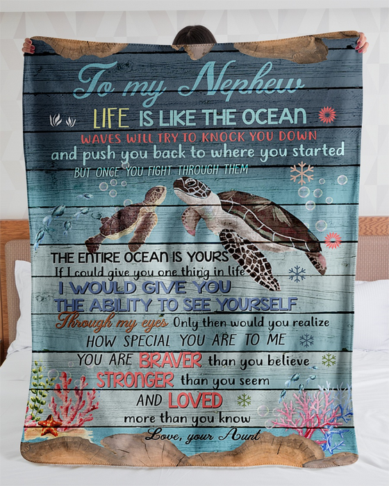 Personalized To My Nephew Blanket From Aunt You Are Braver Than You Believe Cute Turtle Printed