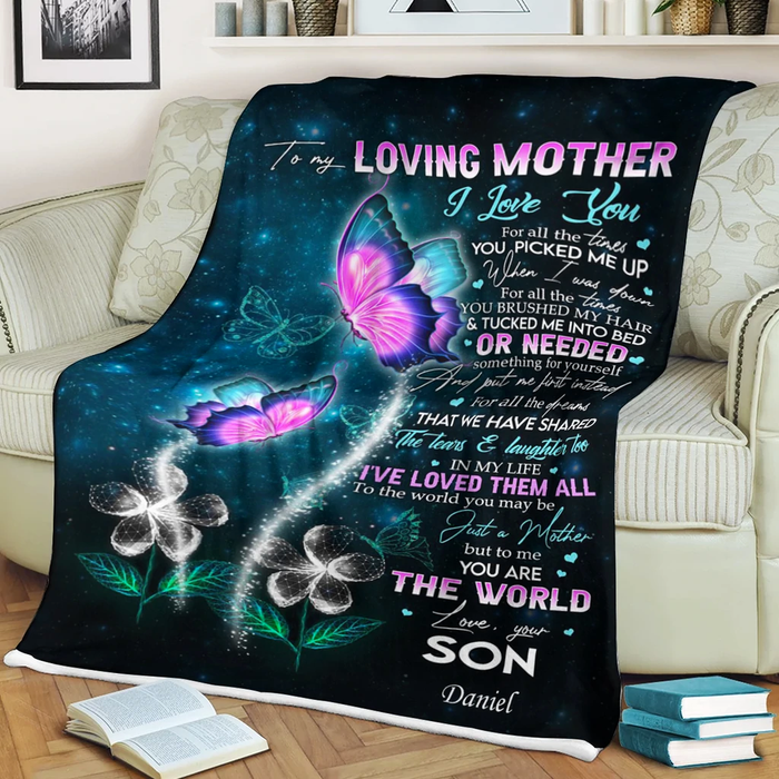 Personalized Fleece Blanket To My Loving Mother Print Purple Butterfly Custom Name Lovely Blanket For Mothers Day