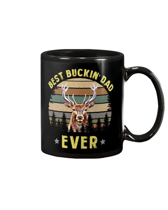 Buckin Dad Ever Deer Hunting Mug for Dad Fathers Day Retro Vintage Deer Coffee Mugs for Bonus Dad