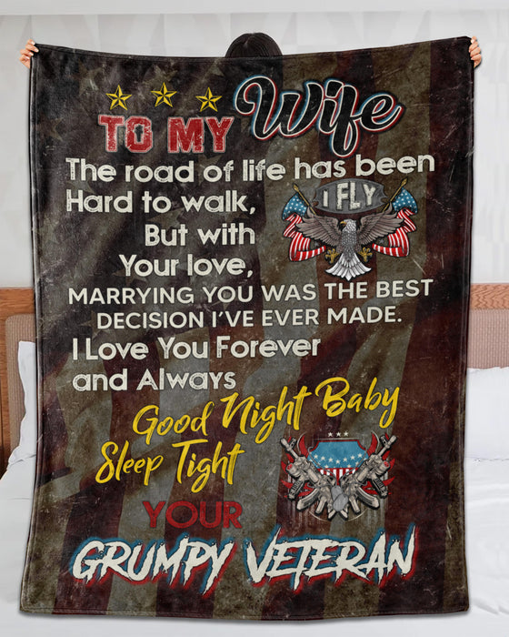 Personalized To My Wife Valentine Blanket From Veteran Husband The Road Of Life Has Been Hard Print American Eagle Flag
