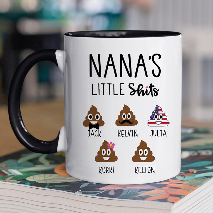 Personalized Accent Mug For Grandma Nana's Little Shits Custom Grandkids Name 11 15oz Funny Ceramic Coffee Cup