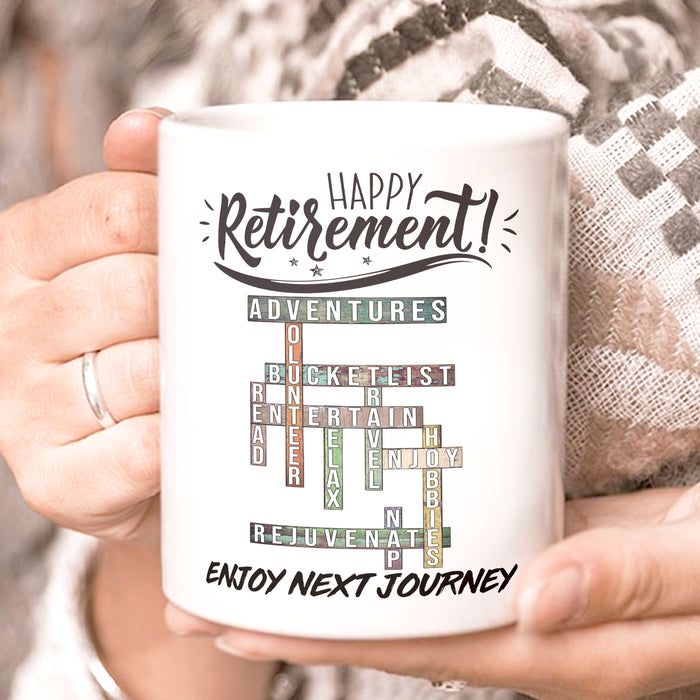 Funny Ceramic Mug Happy Retirement Enjoy Your Next Journey Interactive Puzzle Print 11 15oz White Coffee Cup