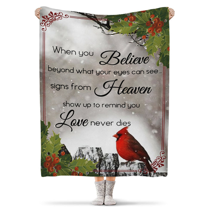 Cardinal Memorial Fleece Blanket For Loss Of Loved One Sign From Heaven Show Up To Remind You Sympathy Blankets