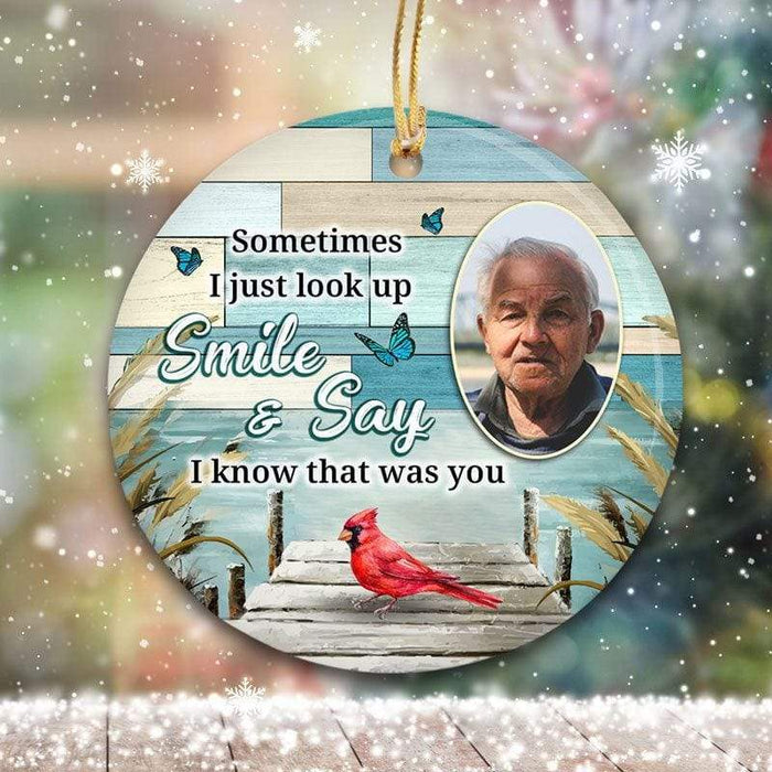 Personalized Memorial Ornament For Loved One In Heaven Wooden Cardinal Butterflies Custom Photo Sympathy Gifts