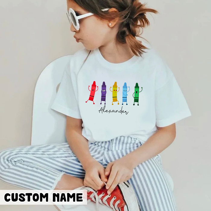Personalized Unisex T-Shirt For Kid Unique Colorful Crayon Printed Custom Name Back To School Outfit