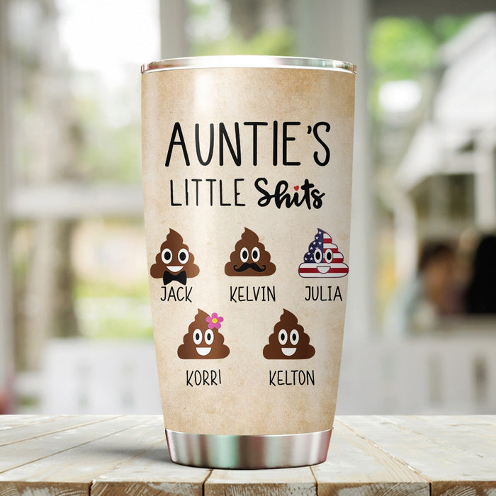 Personalized Tumbler Gifts For Aunt From Niece Nephew Funny Little Shits Cute Turds Icon Custom Name Travel Cup 20oz