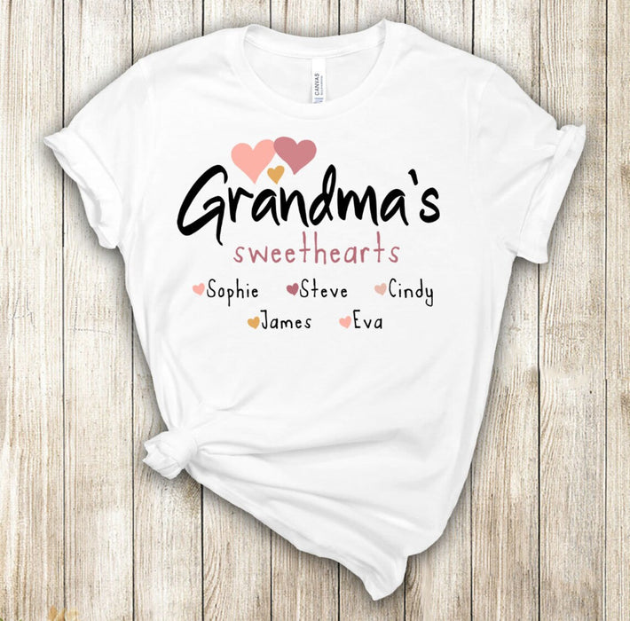 Personalized T-Shirt For Grandma Nana Sweethearts Cute Heart Printed Custom Grandkids Name Mothers Day Shirt