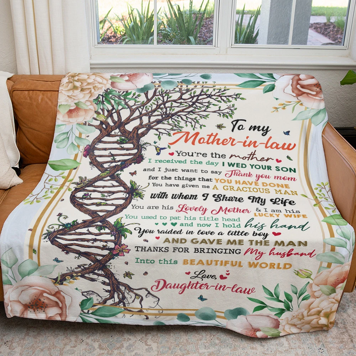 Personalized Floral Fleece Blanket To My Mother In Law From New Daughter DNA Tree Sherpa Blanket Customized Name