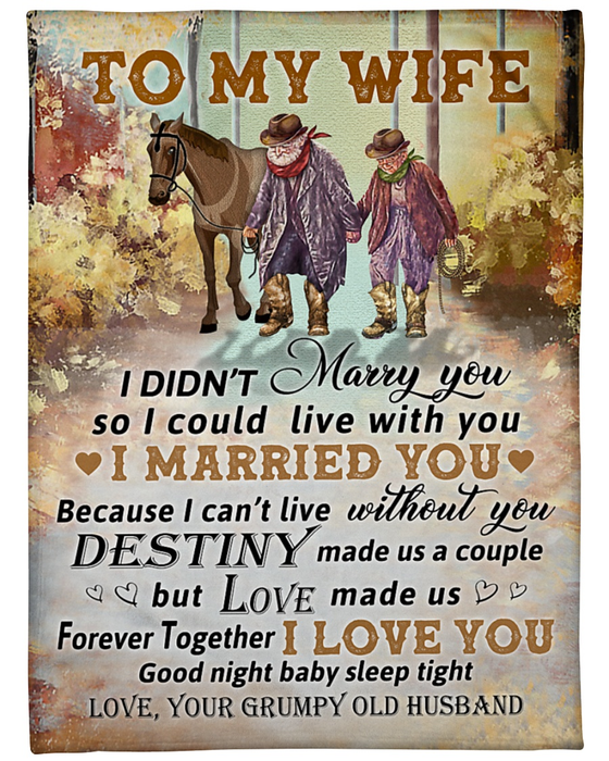 Personalized Growing Old Together Blanket To My Wife Old Cowboy Couple & Horse Printed Custom Name Valentine Blankets