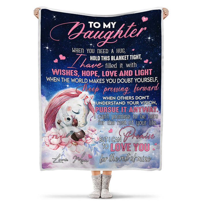 Personalized To My Daughter Fleece Blanket From Mom I Can Promise To Love You Cute Pink Unicorn With Flower Printed