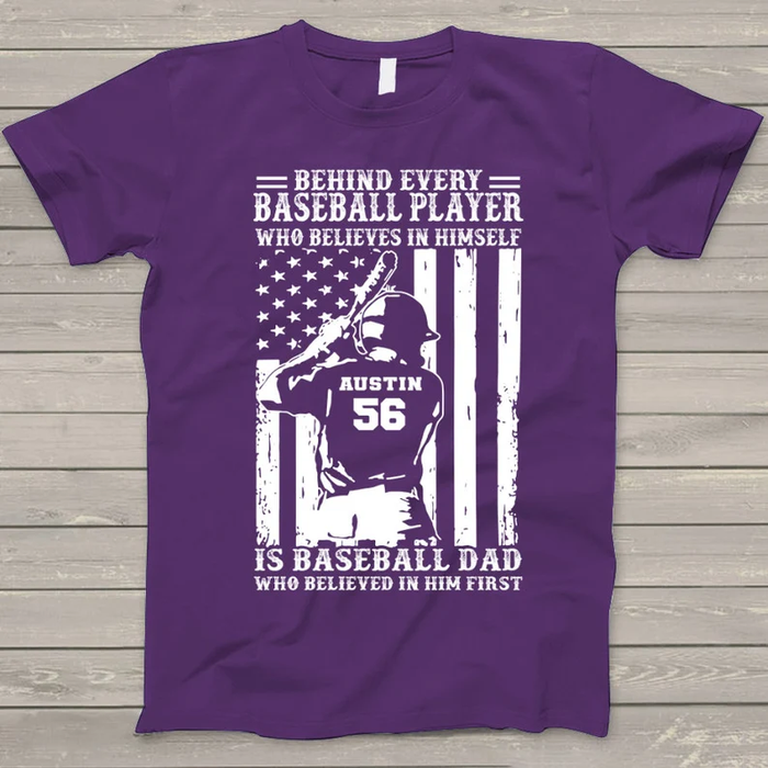 Personalized T-Shirt For Baseball Lovers USA Flag And Baseball Player Design Custom Name & Number Father's Day Shirt