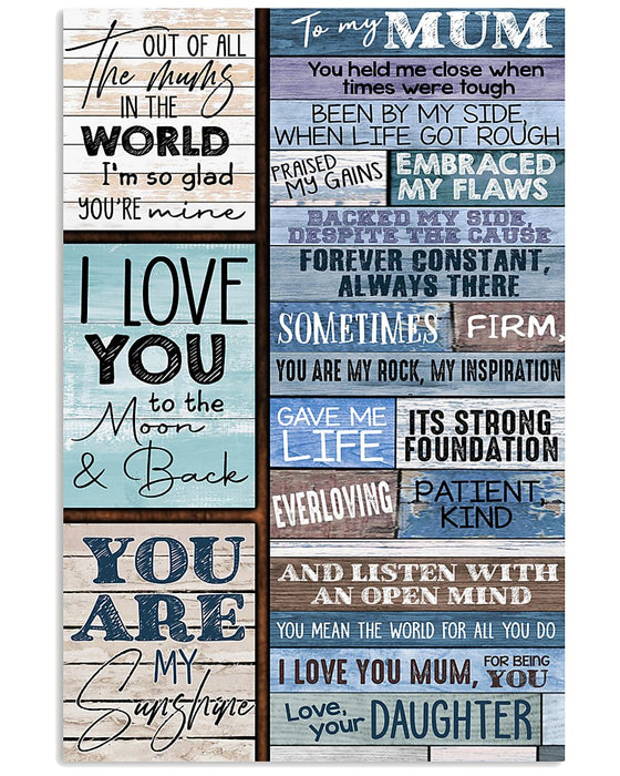 Personalized Canvas Wall Art For Mom From Children I Love You Mum Blue Wooden Custom Name Poster Prints Home Decor