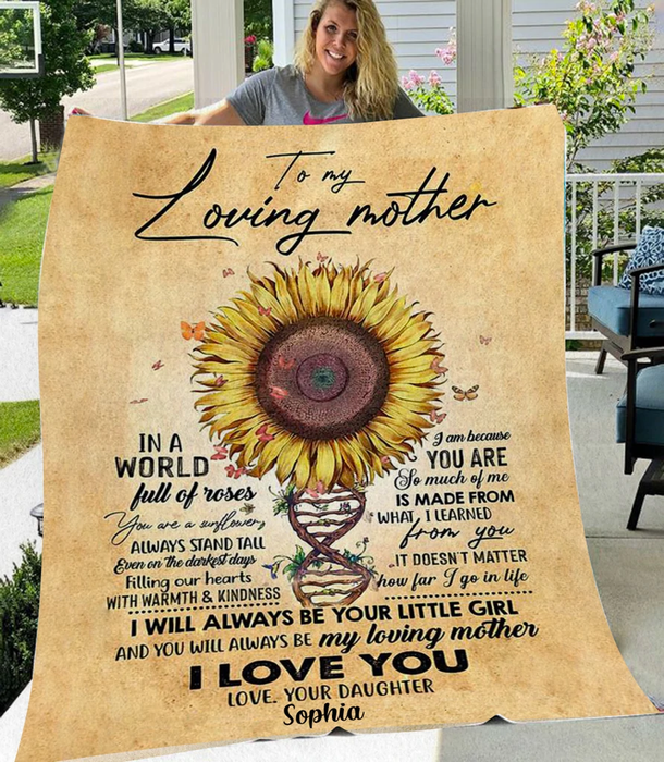 Personalized Vintage Blanket To My Loving Mom Rustic Sunflower DNA Printed Blankets Custom Name