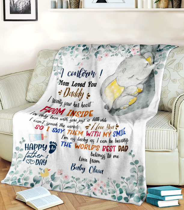Personalized Blanket To My Dad From Baby Bump Happy First Father's Day Cute Baby Elephant Print Custom Name