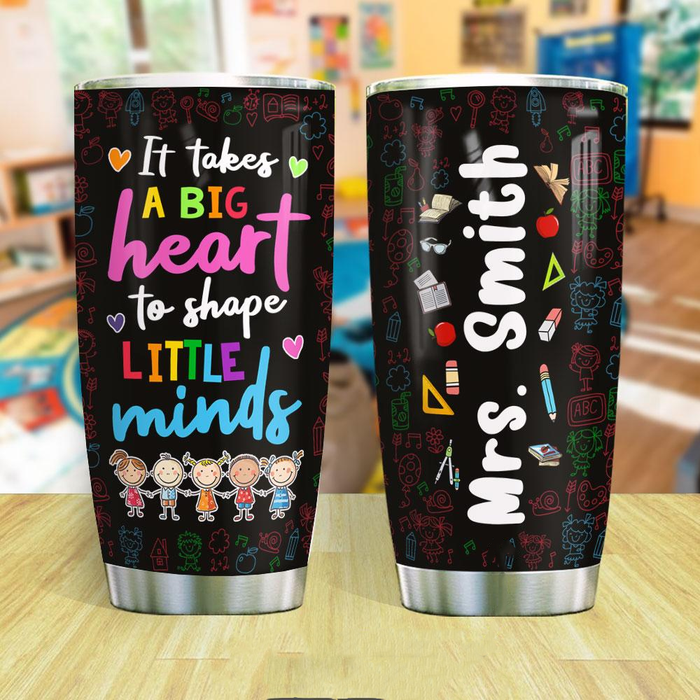 Personalized Travel Cup For Teacher Cute Kids It Takes Big Heart To Shape 20oz Tumbler Custom Name Back To School Gifts