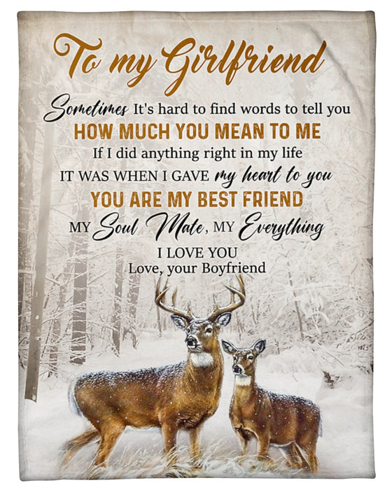 Personalized To My Girlfriend Blanket Gifts From Boyfriend Snow Hunting Deer You're My Soulmate Custom Name For Birthday