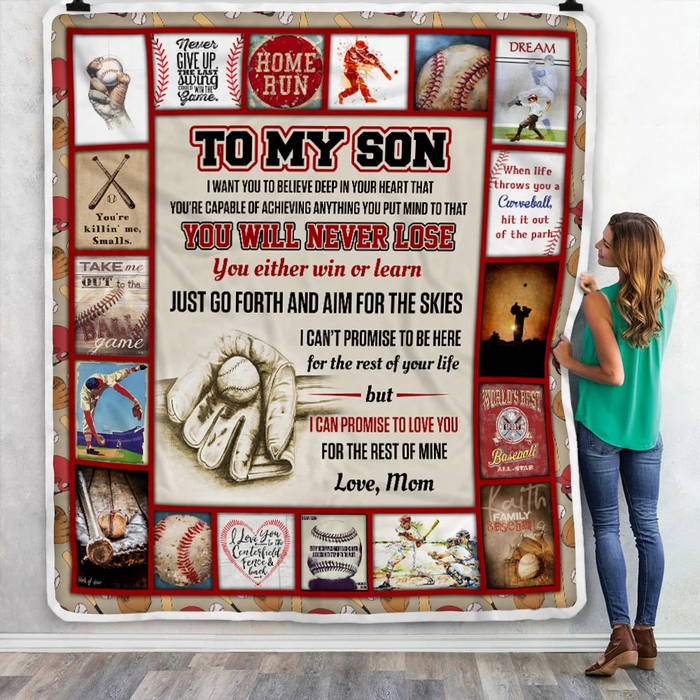 Personalized Fleece Blanket For Son Baseball Lover From Mother You Will Never Lose Custom Names Throw Blankets