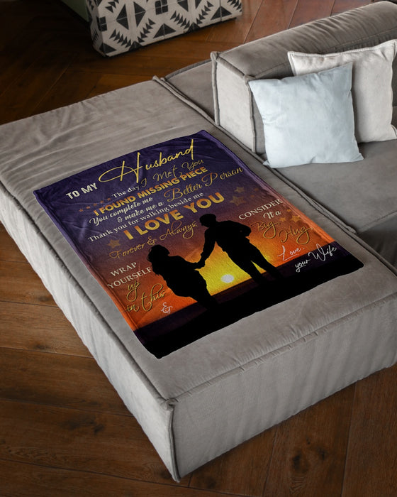 Personalized Blanket To My Husband From Wife The Day I Met You Couple Under The Sunset Printed Custom Name