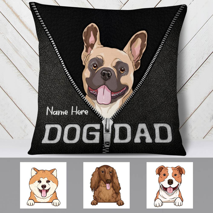 Personalized Square Pillow Gifts For Dog Owner Dog Dad Zipper Custom Name Sofa Cushion For Birthday Christmas