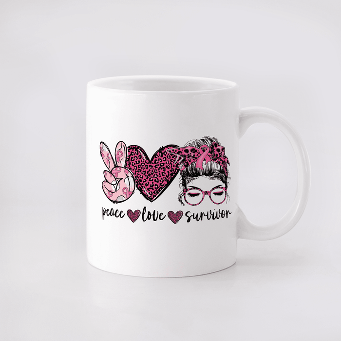 Novelty Ceramic Coffee Mug For Breast Cancer Awareness Peace Love Survivor Leopard Style 11 15oz Cup