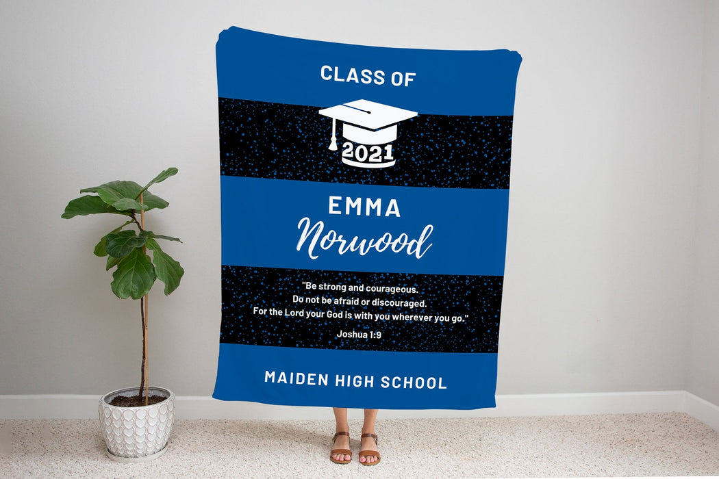 Personalized Graduation Blanket Class Of 2022 Be Strong And Courageous Custom Name & School Senior Graduation Blanket
