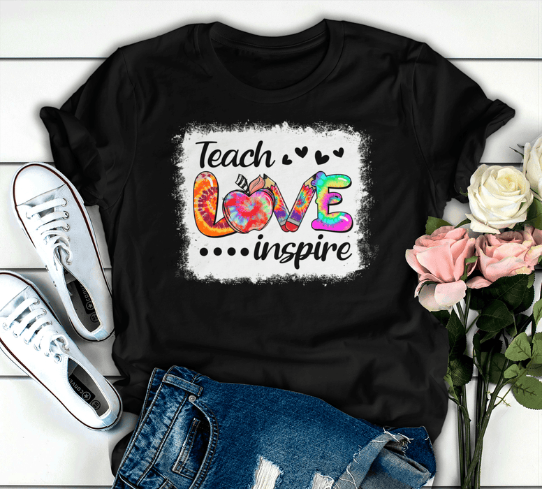 Classic T-Shirt For Teacher Teach Inspire Tie Dye Apple Design Pencil Print Custom Name Back To School Outfit