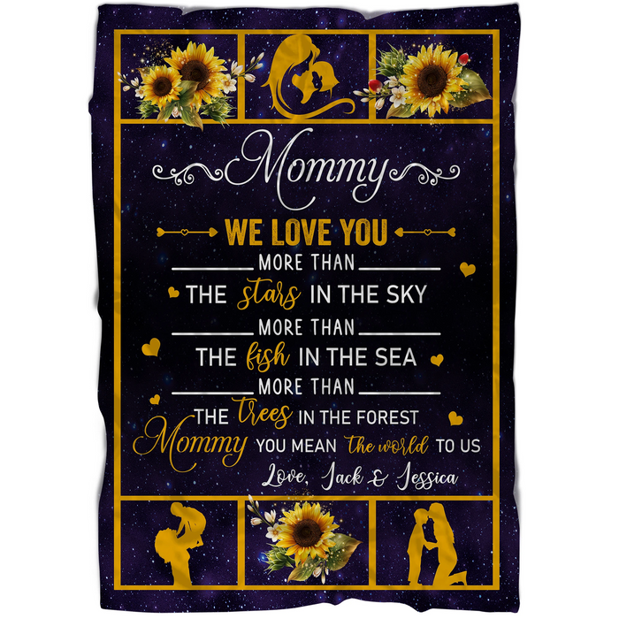 Personalized Sunflowers Blanket For Mom From Daughter Son Mommy You Mean The World To Us Mothers Day Blanket Custom Name