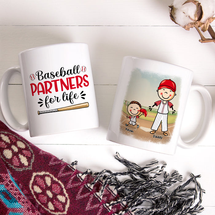 Personalized Ceramic Coffee Mug Baseball Partners For Life To Dad Funny Cute Kids Print Custom Name 11 15oz Cup