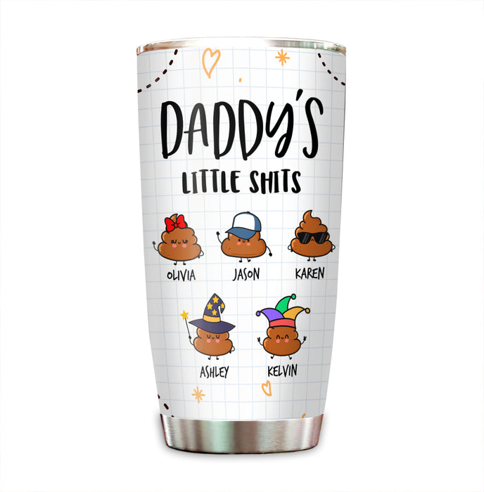 Personalized Tumbler For Dad From Son Daughter Daddy's Little Shits Note Background Custom Name 20oz Fathers Day Gifts
