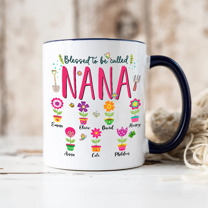 Personalized Coffee Mug Gifts For Grandma Blessed To Be Called Nana Flower Garden Custom Grandkids Name Mothers Day Cup