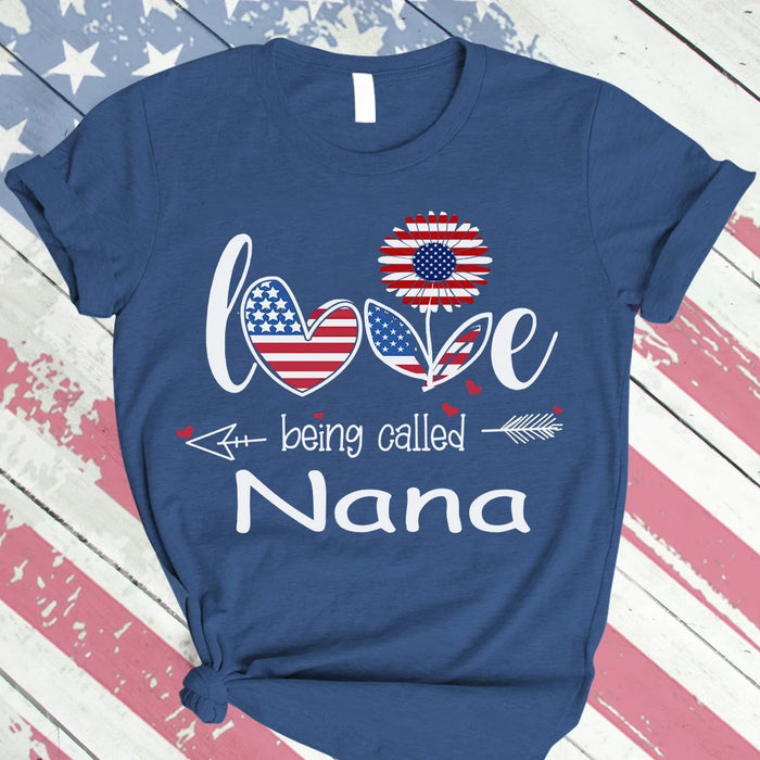 Personalized Grandma Shirt Gifts for Independence Day Daisy Love Being Called Nana USA Tshirt