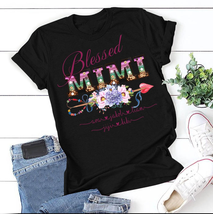 Personalized T-Shirt For Grandma Blessed Mimi Love Arrow Printed Custom Grandkids Name Shirt