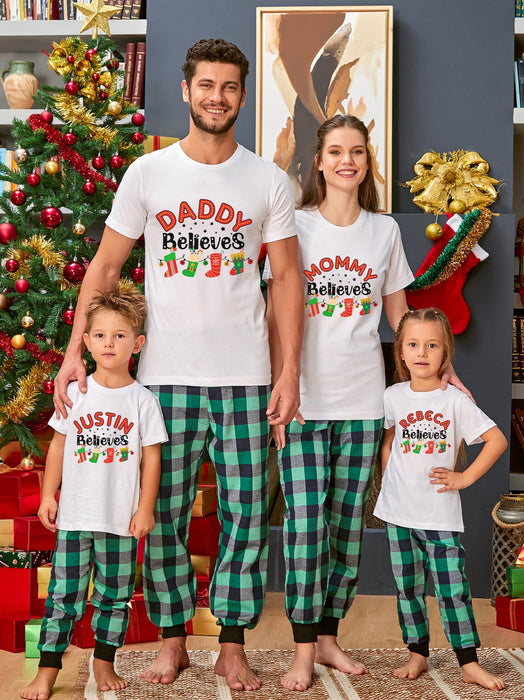 Personalized Matching Family Shirt Family Believes Colorful Socks & Snowflake Printed Custom Name Or Title