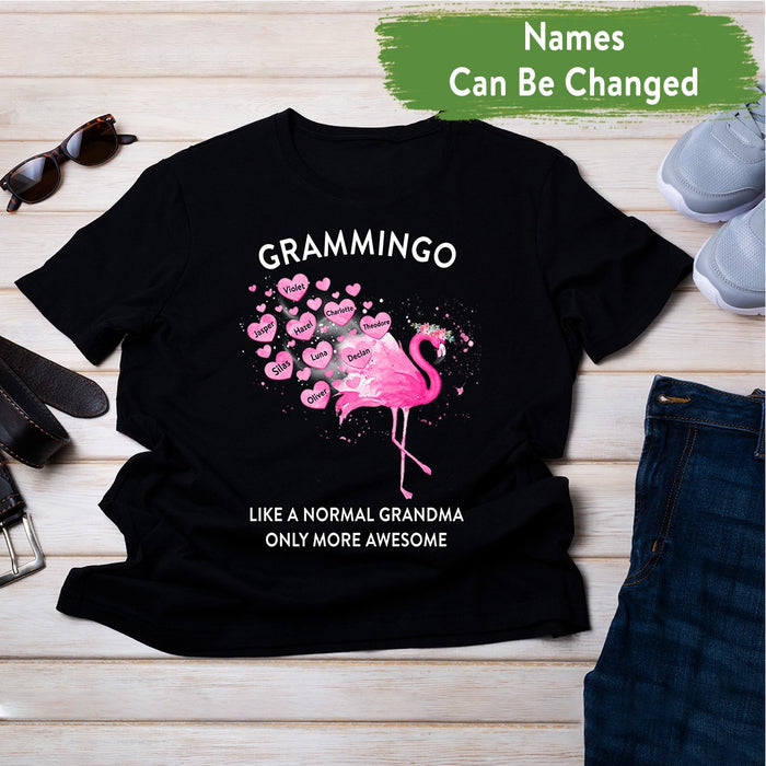 Personalized T-Shirt Grammingo Like A Normal Grandma Only More Awesome Pink Flamingo Printed Custom Grandkids Name