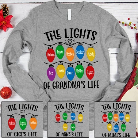 Personalized Christmas Sweatshirt & Hoodie For Grandma The Lights Of Grandma's Lights Custom Grandkids Name