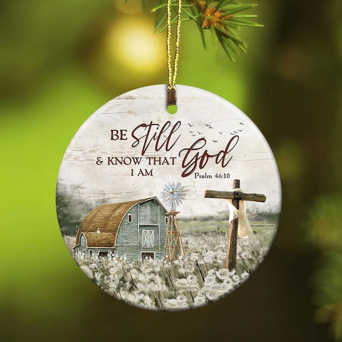 Jesus Tranquil Farm Circle Ornament For Christ Religious Old Faith Be Still And Know That I Am God Ornament Hanging Tree