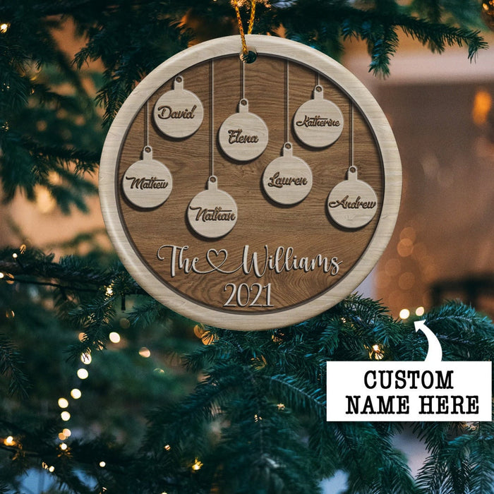 Personalized Christmas 2021 Ornament For Family Funny Xmas Circle Ornament Custom Family Members Name And Year