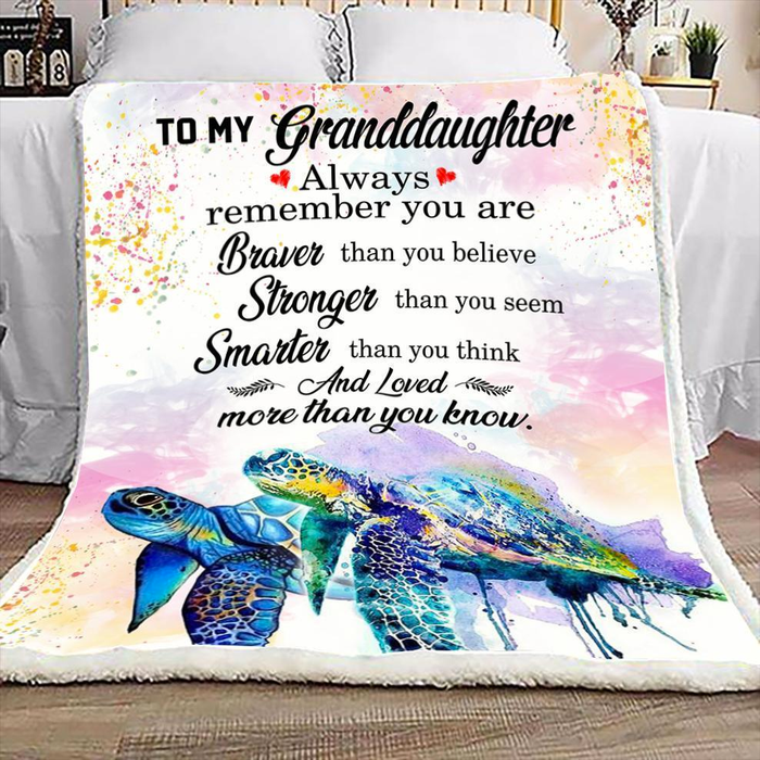 Personalized Lovely Blanket To My Granddaughter Watercolor Turtle Family Blankets Custom Name