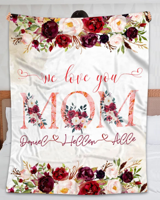 Personalized Blanket For Mom Grandma We Love You Peony Flower Design Custom Kids Name Mothers Day Blanket