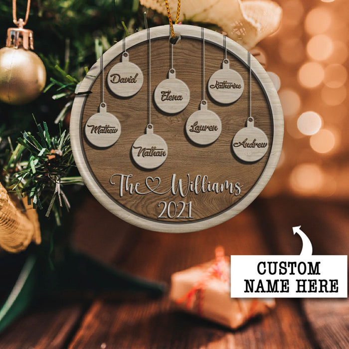 Personalized Christmas 2021 Ornament For Family Funny Xmas Circle Ornament Custom Family Members Name And Year