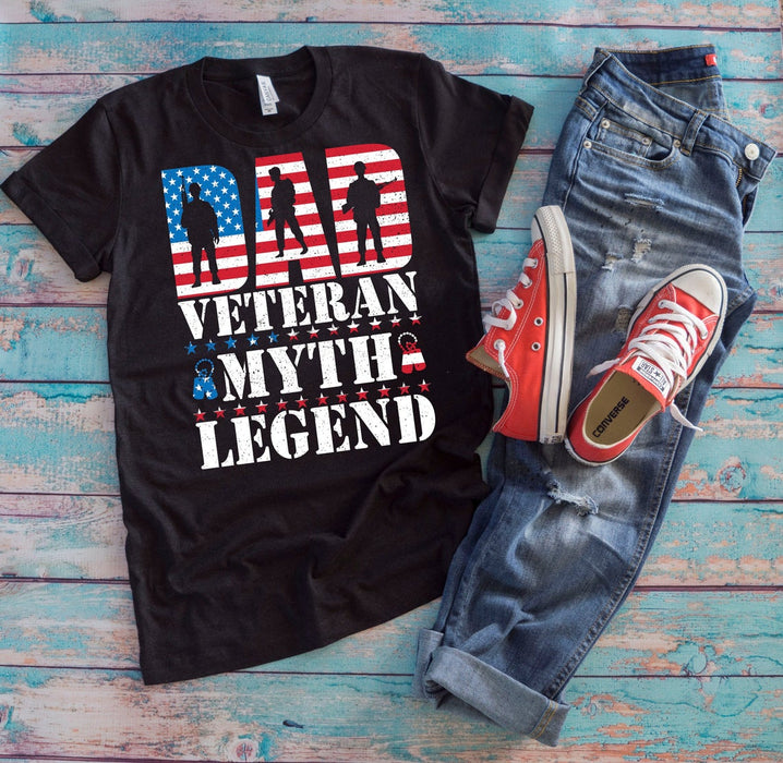 Classic T-Shirt For Men Dad Veteran Myth Legend American Soldiers US Flag Printed Red White Blue Patriotic Shirt