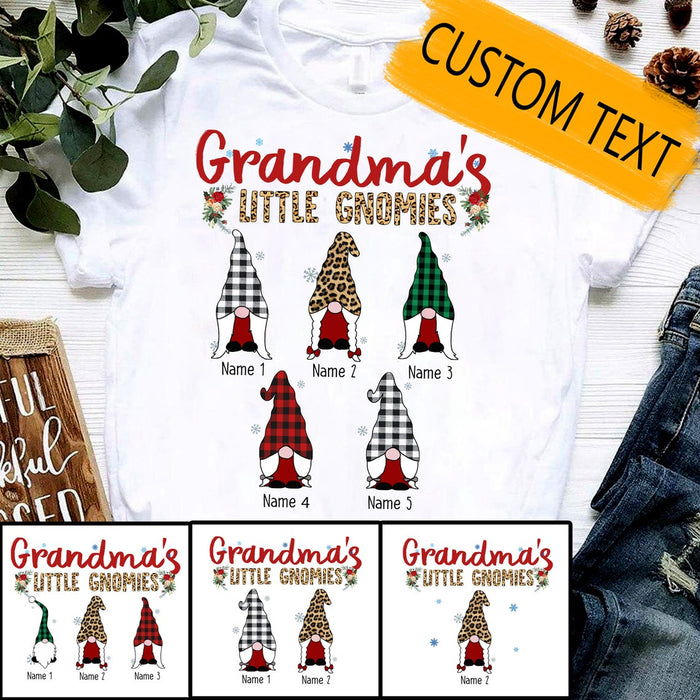 Personalized T-Shirt Grandma's Little Gnomies Leopard Buffalo Plaid Design Custom Grandkids Names