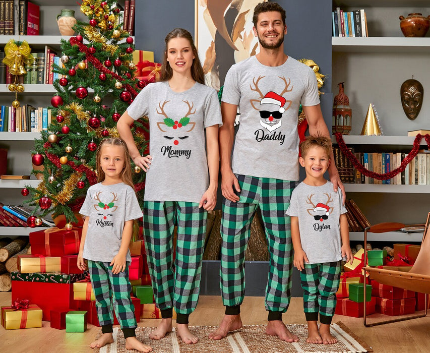 Personalized Christmas Matching Shirt For Family Cute Reindeer Custom Name Mommy Daddy Baby Shirt